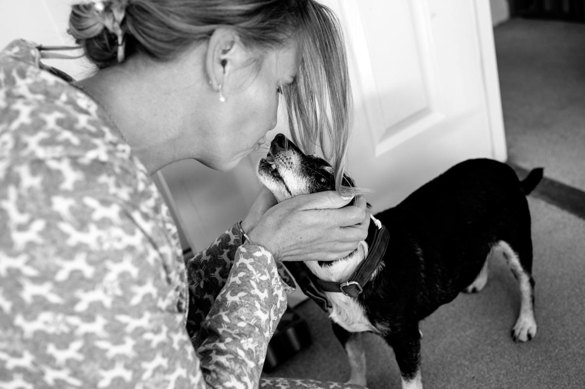 Dog and wedding photography. Sarah and Monty before on her wedding day.