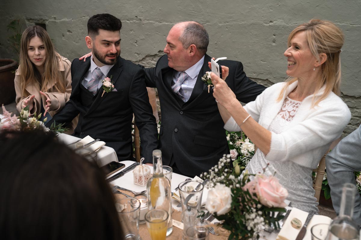 Wedding breakfast in the glasshouse at the secret garden in Kent